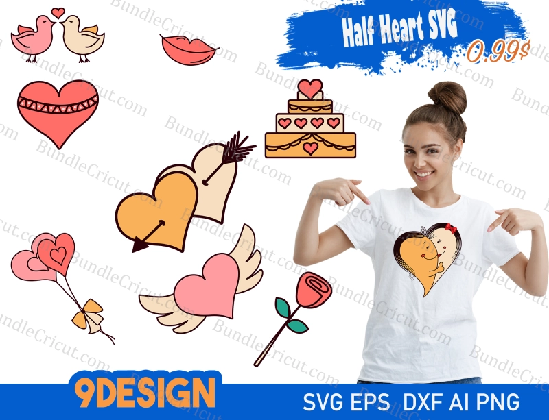 Half Heart SVG - Bundle Cricut