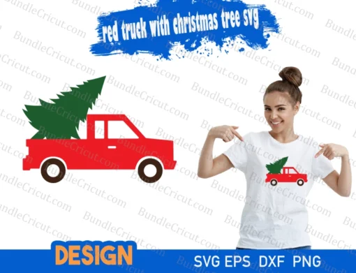 red truck with christmas tree svg