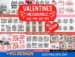 Valentine Mega Bundle, +90 Designs, Valentine day svg