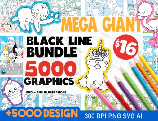 mega bundle svg,5000 in 1 - Black Lines Mega Bundle