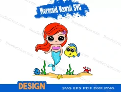 Baby Mermaid Kawaii SVG,Cute Mermaid Svg, Layered Mermaid Svg, Mermaid PNG, PDF, ESP ,DXF