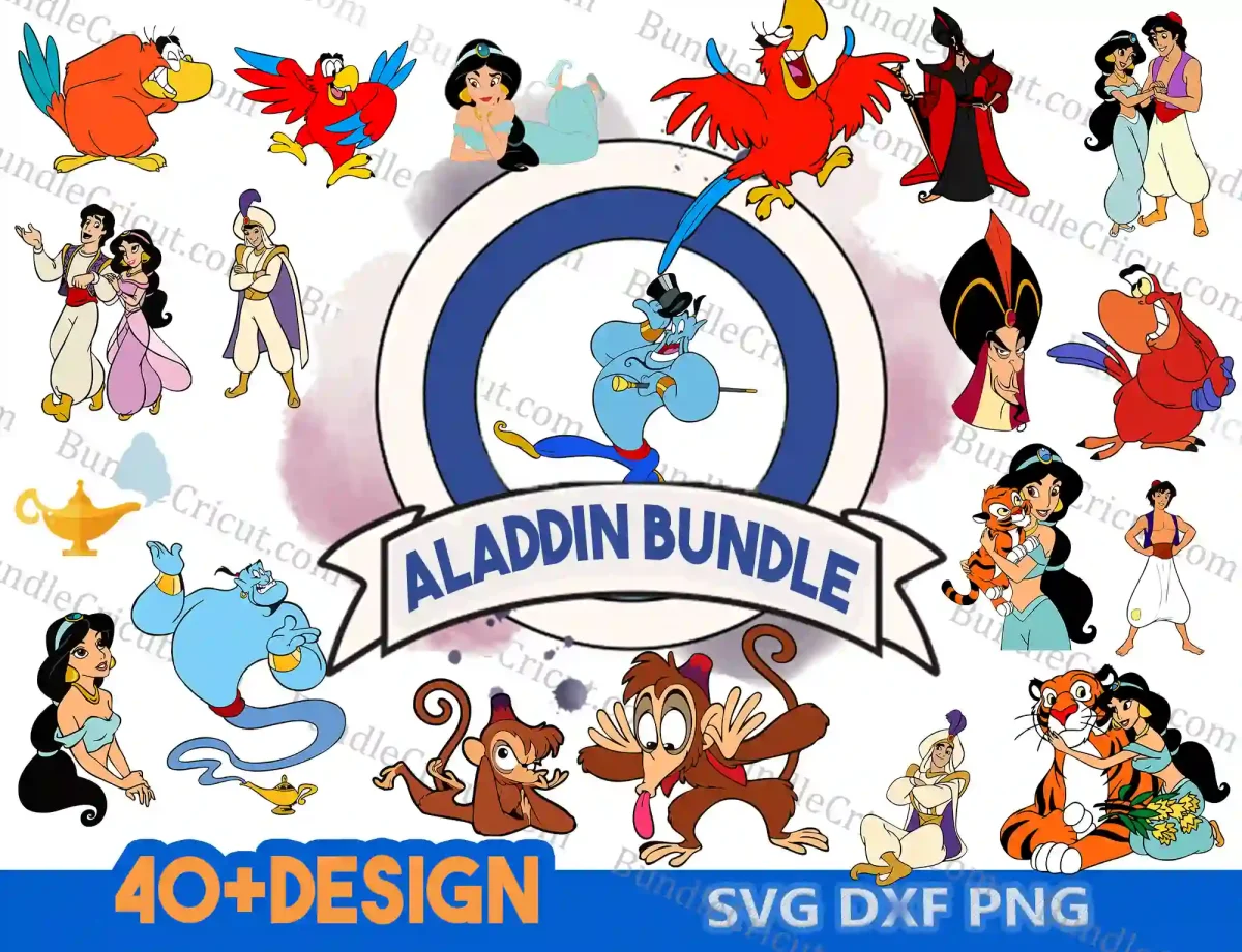 Aladdin SVG Bundle , Princess Jasmine , Genie svg , Instant Download Svg, Png,Cricut, Layered SVG, vector, png, clipart,40+ Bundle svg