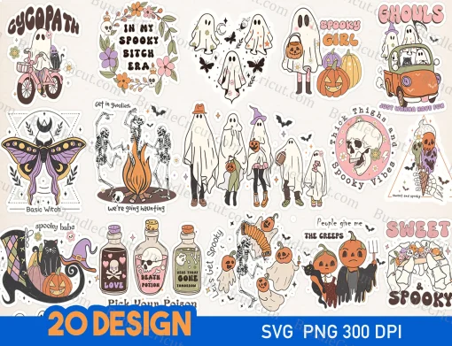 Unleash your creativity with our Retro Vintage Halloween Clip Art, available for free! This collection comprises 20 captivating designs, each provided in six file formats (SVG, DXF, EPS, AI, PDF, PNG), perfect for infusing your projects with vintage Halloween vibes.