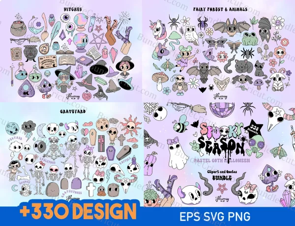 Elevate your Halloween crafting with our "Spooky Halloween SVG" design collection. Featuring 300 designs in six file formats (SVG, DXF, EPS, AI, PDF, PNG), this bundle provides endless options for infusing spooky charm into your creations.