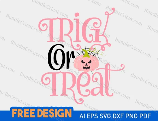 This delightful "Trick or Treat" SVG design is available for free download in six versatile file formats (SVG, DXF, EPS, AI, PDF, PNG). Bring the Halloween spirit to your crafts effortlessly.