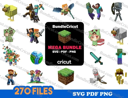Minecraft Game Characters Bundle SVG, Instant Download SVG,Mega Minecraft Bundle SVG,Mega Gaming SVG