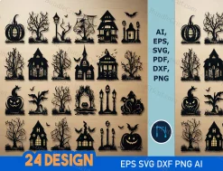 Ignite your Halloween projects with our Scary Halloween SVG Design Collection. Featuring 24 designs in six file formats (SVG, DXF, EPS, AI, PDF, PNG), it's perfect for adding a spooky touch to your holiday creations.
