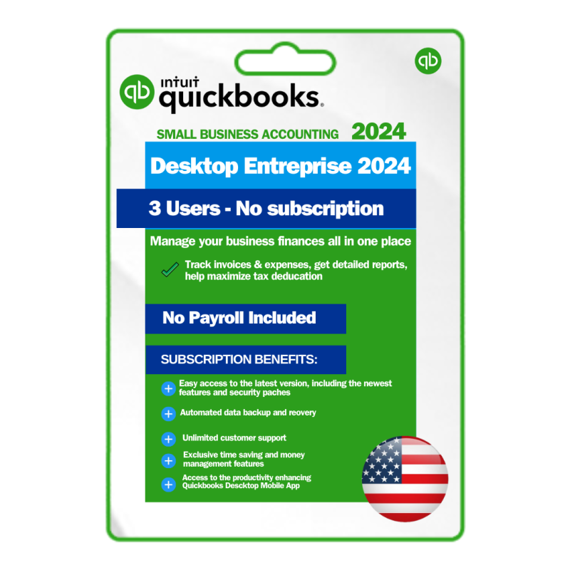 QuickBooks Desktop Enterprise 2024 3 User US Version Lifetime