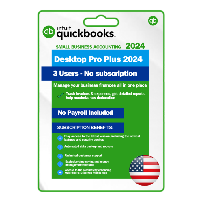 QuickBooks Desktop Pro PLus 2024 lifetime license 3 users Bundle