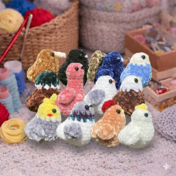 Bird amigurumi crochet pattern collection featuring 12 colorful plush bird designs
