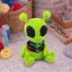 Green alien crochet amigurumi pattern with big black sparkly eyes