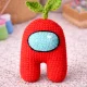 Red Among Us crochet pattern amigurumi with green leaf sprout hat